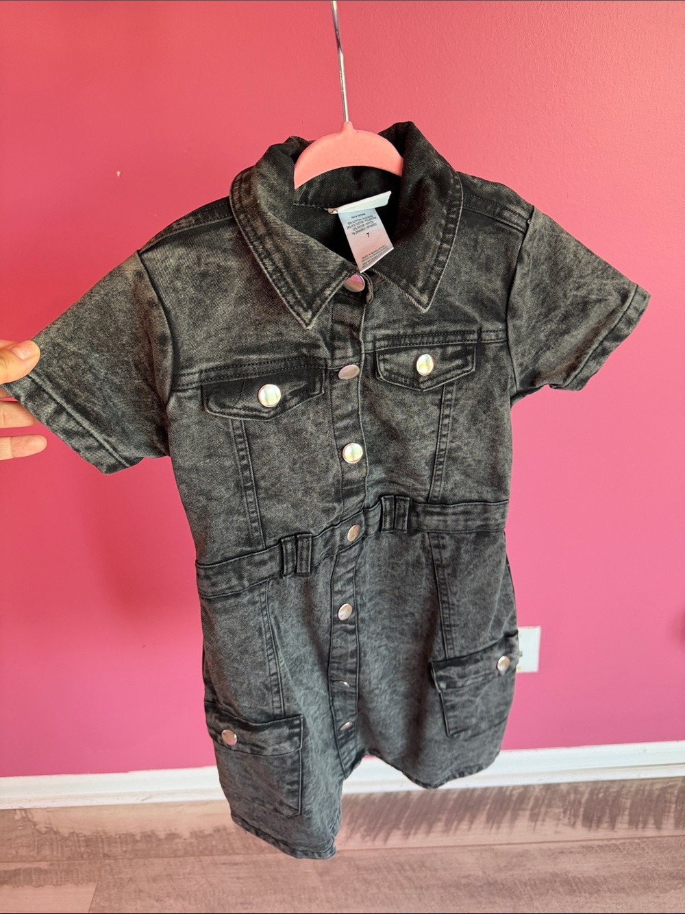 Rachel Zoe Black Washed Denim Short-Sleeve Romper